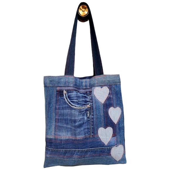 Upcycled Denim Patchwork Tote Bag - Picture 7 of 11